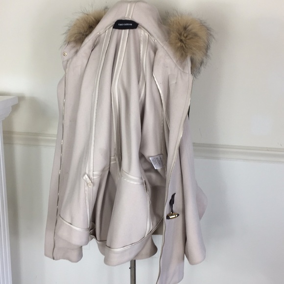 Wool Cashmere FOX Fur Cape Taupe - Picture 6 of 8